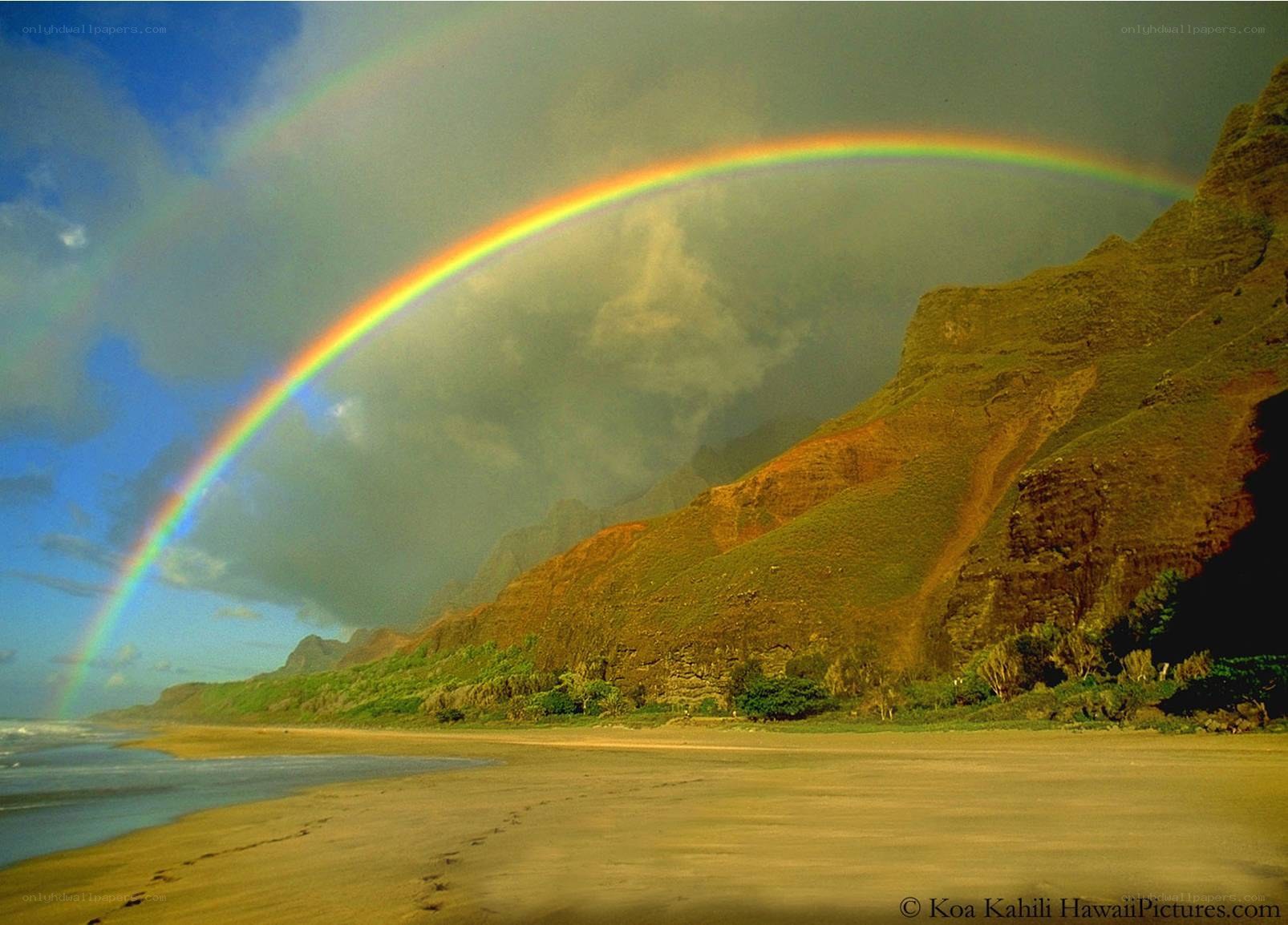 Rainbow over Hawaiian beach