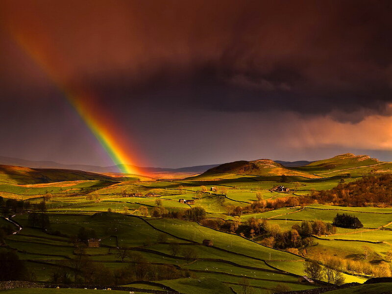 Rainbow over Hills — Green, Dramatic