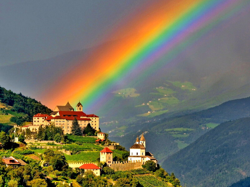 Rainbow over Hilltop Buildings — Green