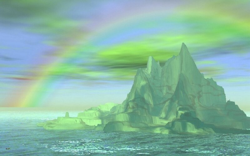rainbow over icy island