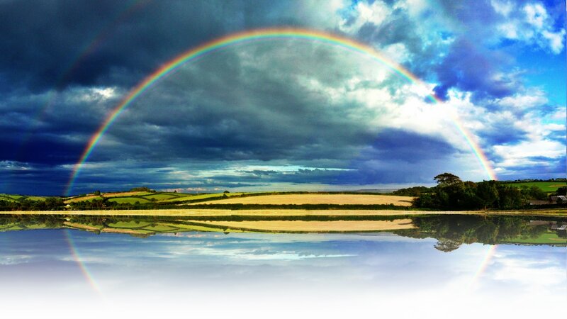 Rainbow over Lake — Blue, Dramatic, Afternoon, Photograph, Clouds