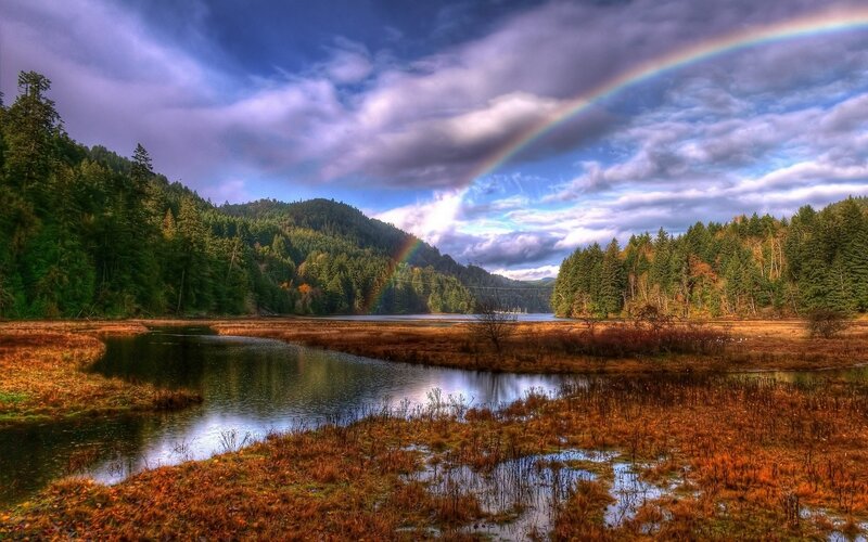 Rainbow over Lake — Blue, Dramatic, Afternoon, Photograph