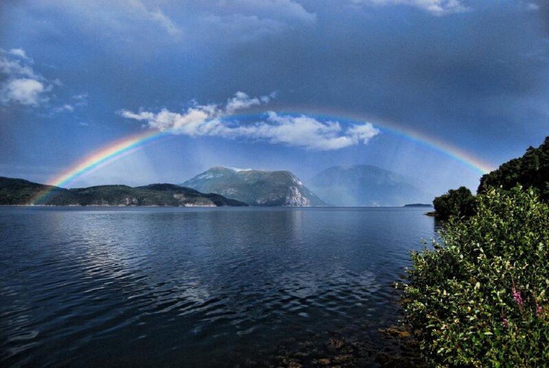 Rainbow over Lake — Blue, Serene, Afternoon, Photograph