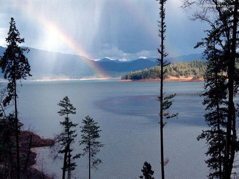 Rainbow over Lake — Blue, Serene, Afternoon
