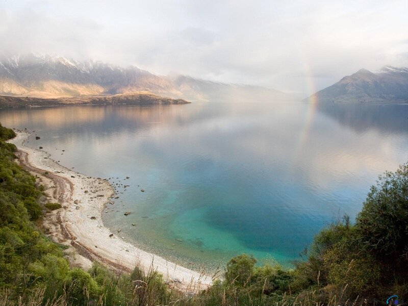 Rainbow over Lake — Blue, Serene, Morning