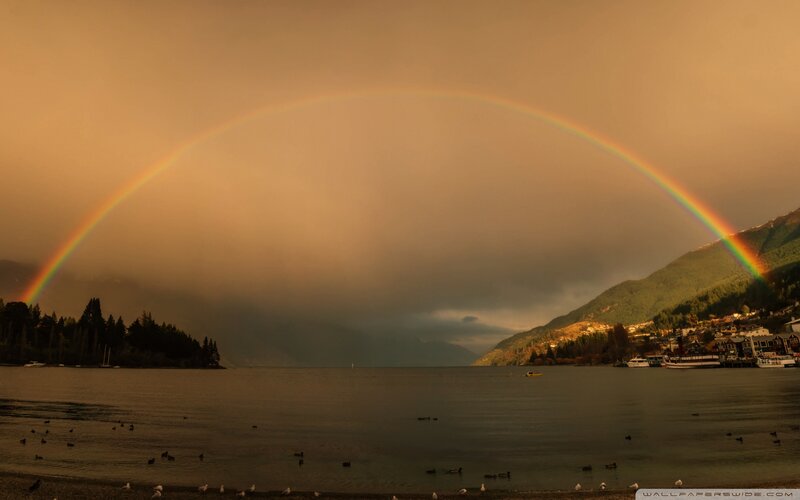Rainbow over Lake — Orange, Dramatic, Sunset, Photograph