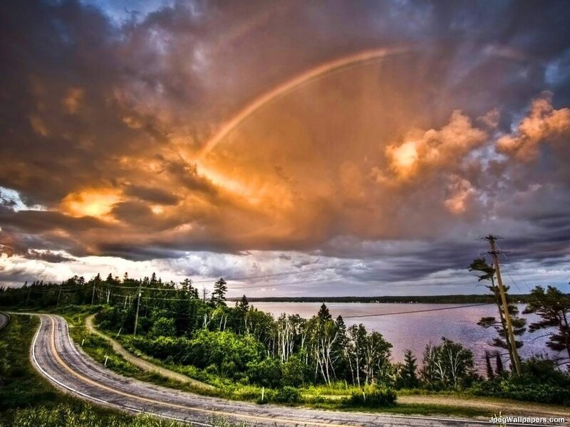 Rainbow over Lake — Orange, Dramatic, Sunset