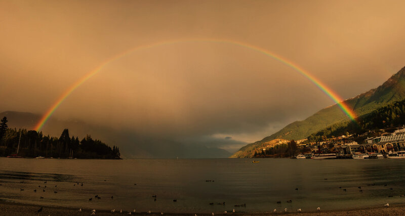 Rainbow over Lake — Orange, Serene