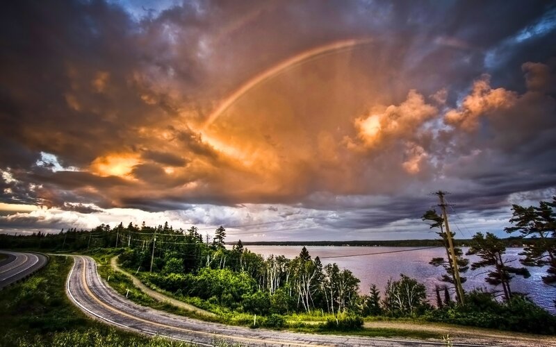Rainbow over Lake Road — Orange, Dramatic