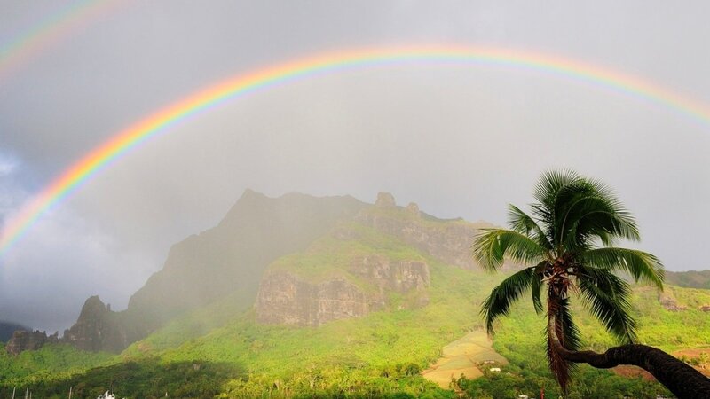 Rainbow over Mountain — Green, Serene, Afternoon