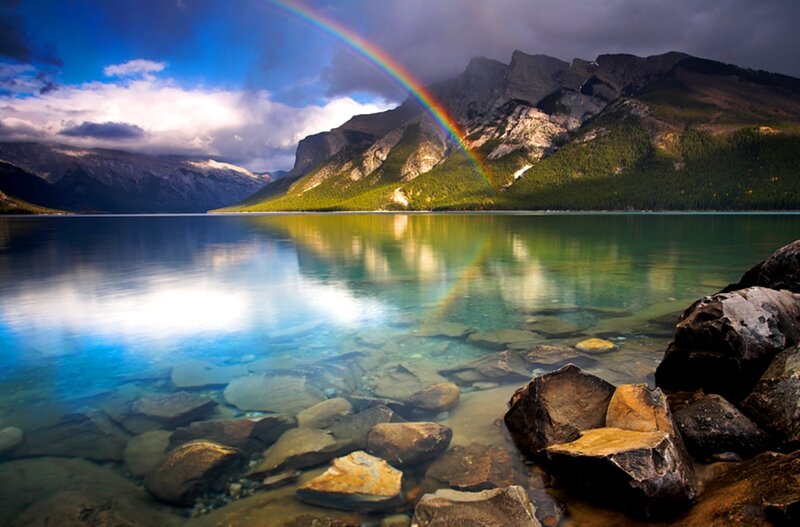 Rainbow over Mountain Lake — Blue, Dramatic, Afternoon