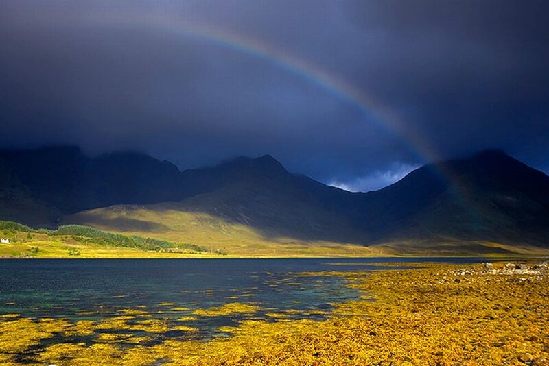 Rainbow over Mountain Lake — Blue, Dramatic