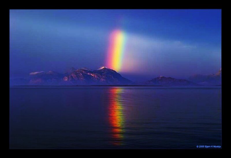 Rainbow over Mountain Lake — Blue, Serene, Night