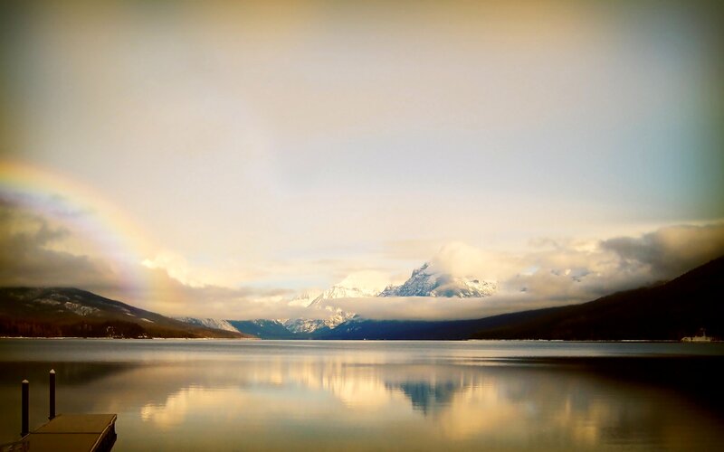 Rainbow over Mountain Lake — Blue, Serene