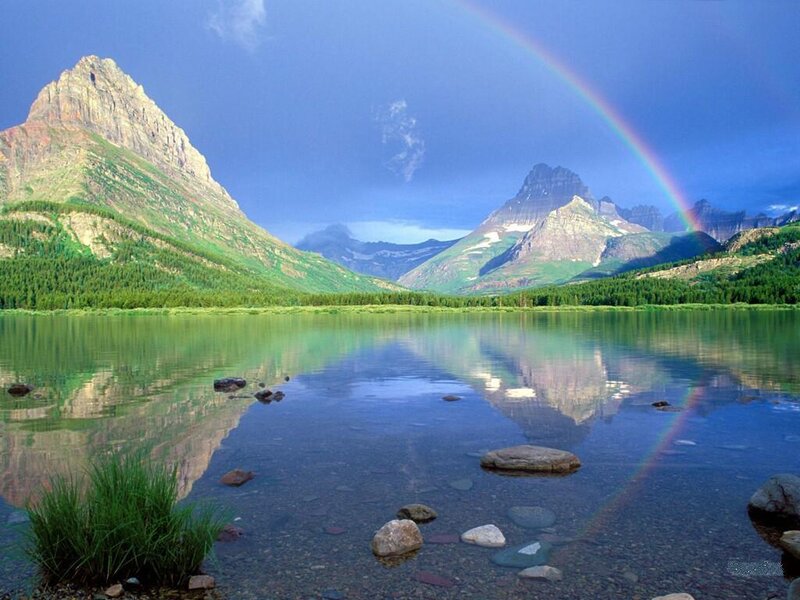 Rainbow over Mountain Lake — Blue