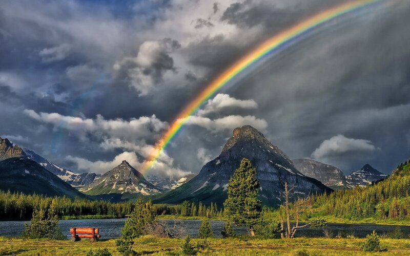 Rainbow over Mountain Lake — Clouds