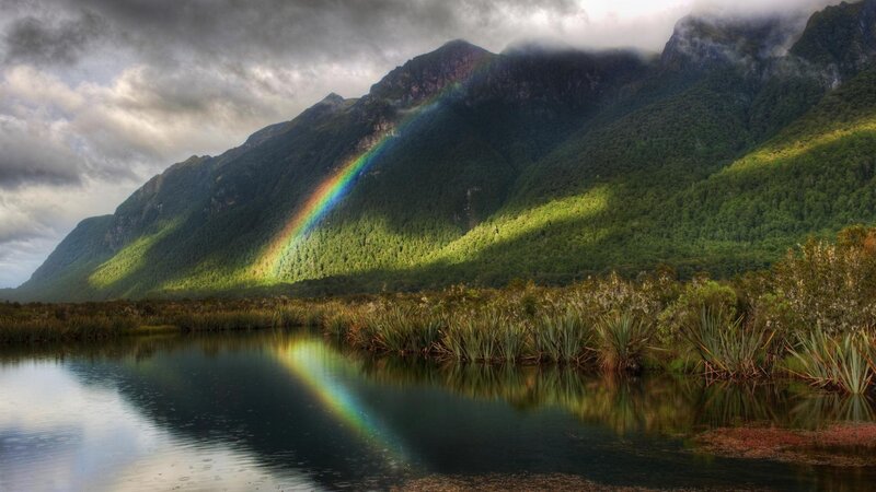 Rainbow over Mountain Lake — Green, Dramatic, Afternoon, Photograph, Forest