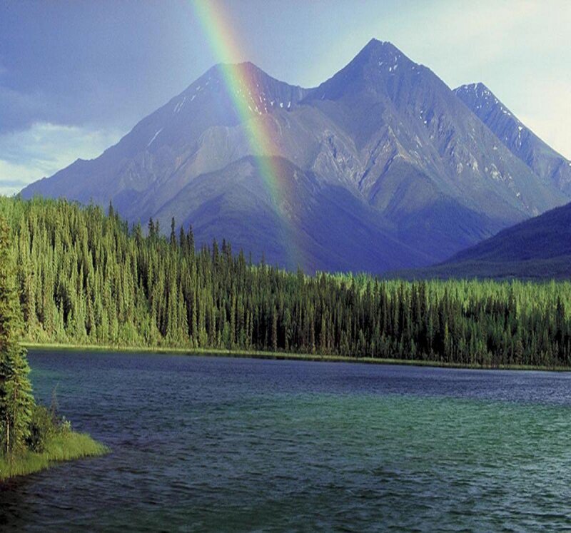 Rainbow over Mountain Lake — Green, Serene