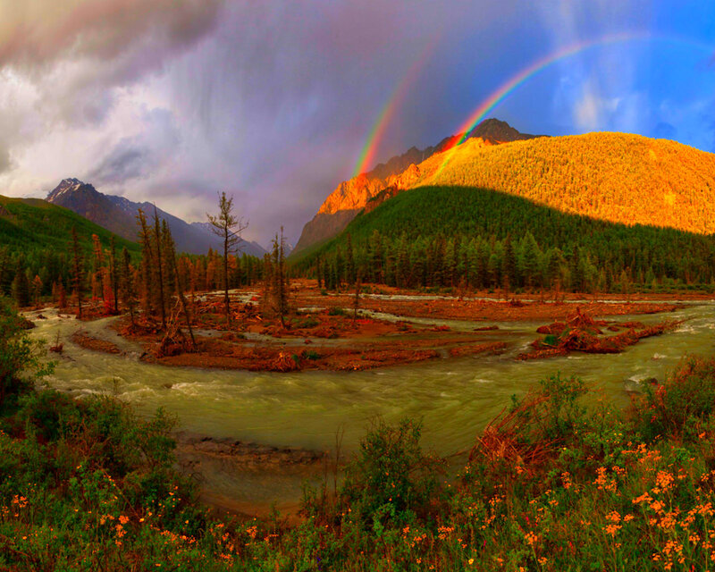 Rainbow over Mountain River — Green