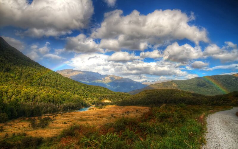 Rainbow over Mountain Valley — Blue, Dramatic, Afternoon