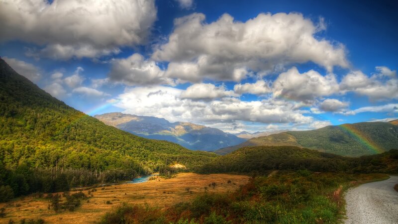 Rainbow over Mountain Valley — Blue, Dramatic