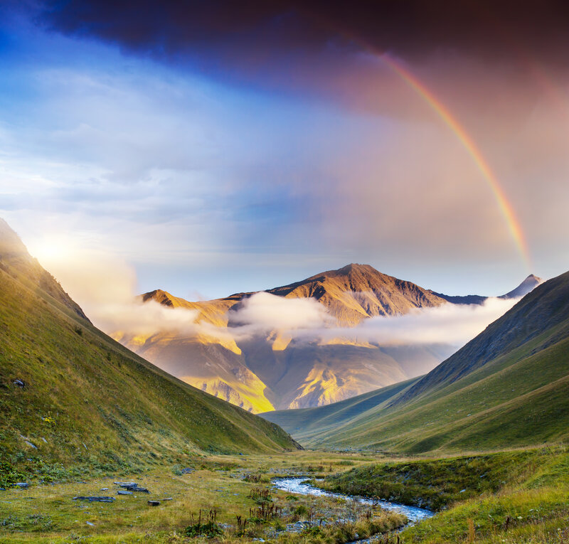 Rainbow over Mountain Valley — Blue, Serene