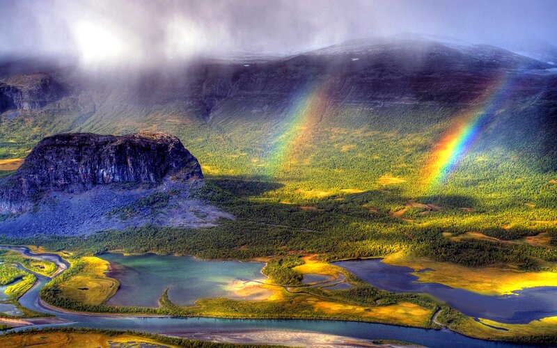 Rainbow over Mountain Valley — Green, Dramatic, Afternoon, Photograph, River