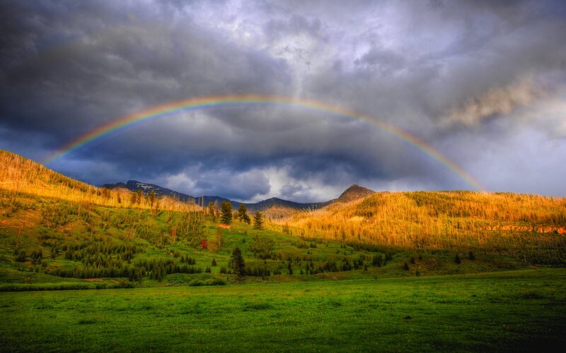 Rainbow over Mountain Valley — Green, Dramatic
