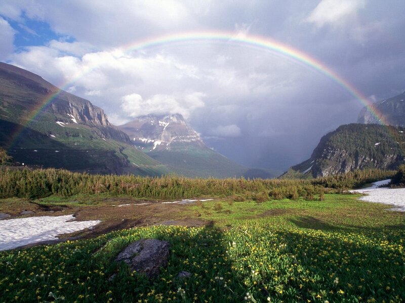 Rainbow over Mountain Valley — Green, Serene, Afternoon