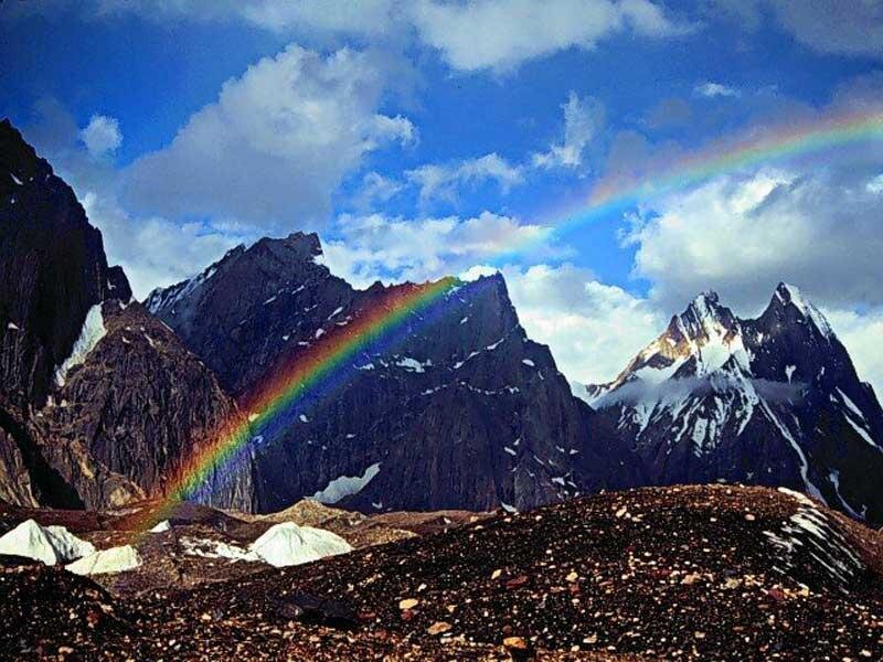 Rainbow over Mountains — Blue, Dramatic, Photograph, Clouds