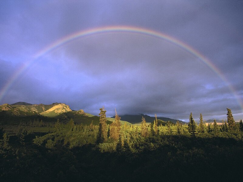 Rainbow over Mountains — Blue, Dramatic, Sunset