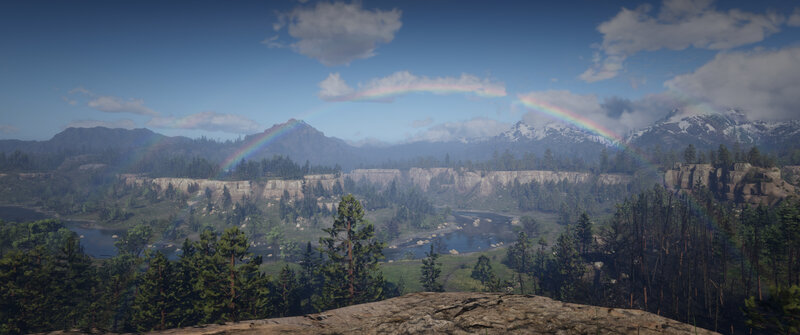 Rainbow over Mountains — Blue, Serene, Afternoon, 3d Render