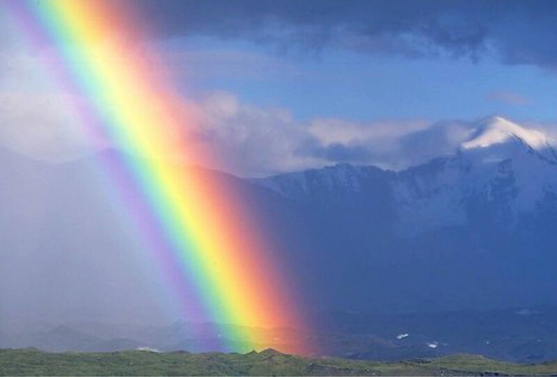 Rainbow over Mountains — Blue, Serene, Afternoon, Photograph, Clouds