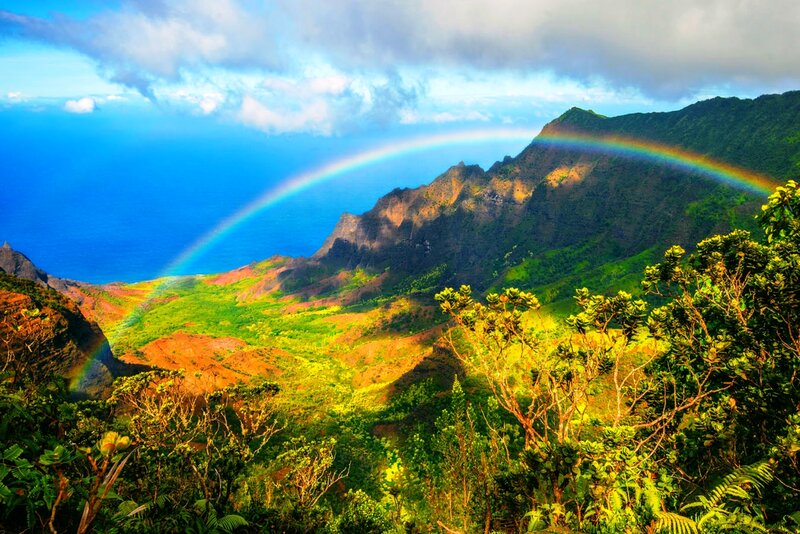 Rainbow over Mountains — Blue, Serene, Afternoon, Photograph, Ocean