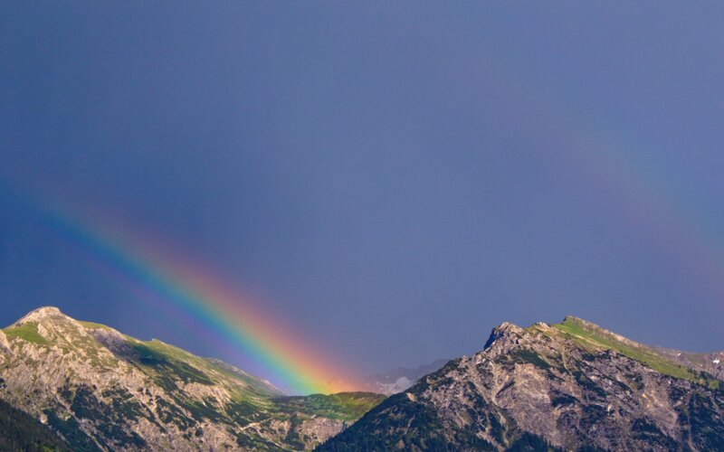 Rainbow over Mountains — Blue, Serene, Afternoon, Photograph