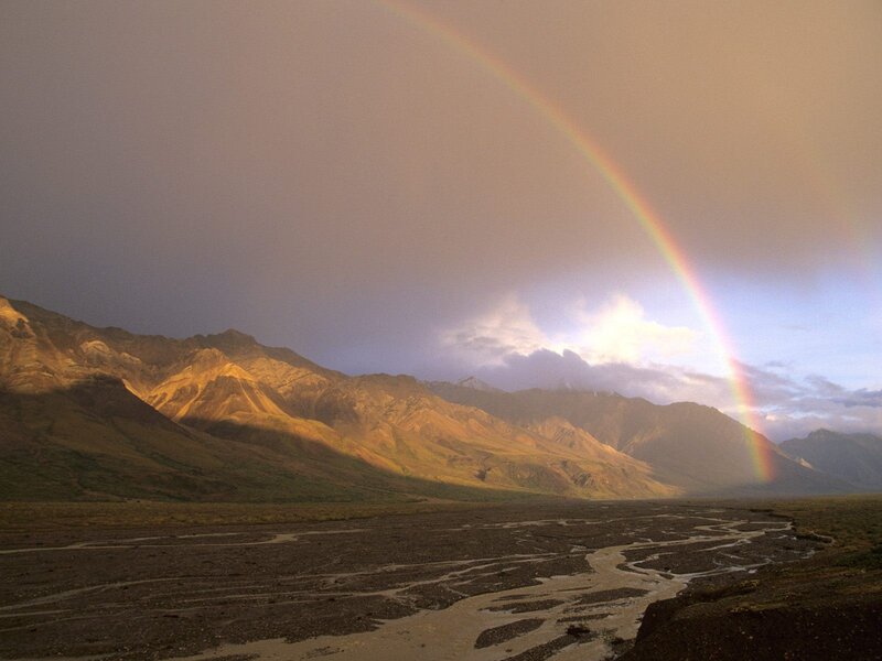 Rainbow over Mountains — Brown, Dramatic