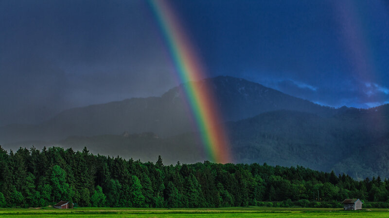 Rainbow over Mountains — Green, Dramatic, Afternoon, Photograph, Forest