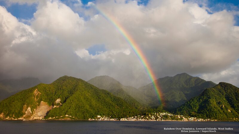 Rainbow over Mountains — Green, Dramatic, Afternoon, Photograph, Sea