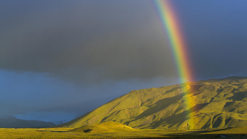 Rainbow over Mountains — Green, Dramatic, Afternoon, Photograph, Sky