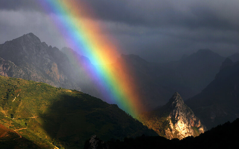 Rainbow over Mountains — Green, Dramatic, Afternoon, Photograph