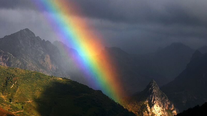 Rainbow over Mountains — Green, Dramatic, Photograph, Clouds