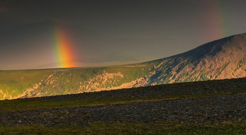 Rainbow over Mountains — Green, Dramatic, Sunset, Photograph, Sky
