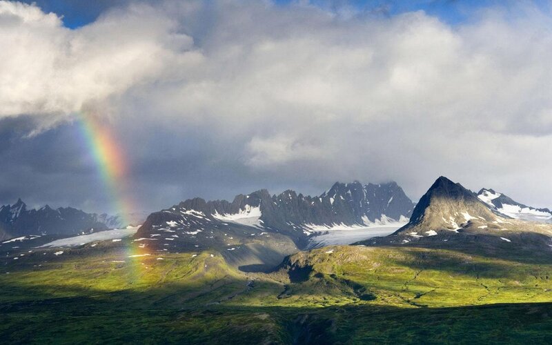 Rainbow over Mountains — Green, Dramatic