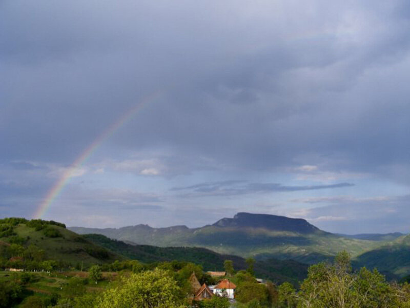 Rainbow over Mountains — Green, Serene, Afternoon