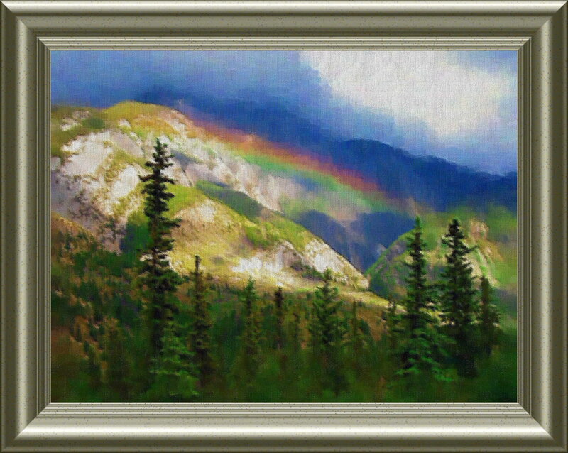 Rainbow over Mountains — Green, Serene, Painting