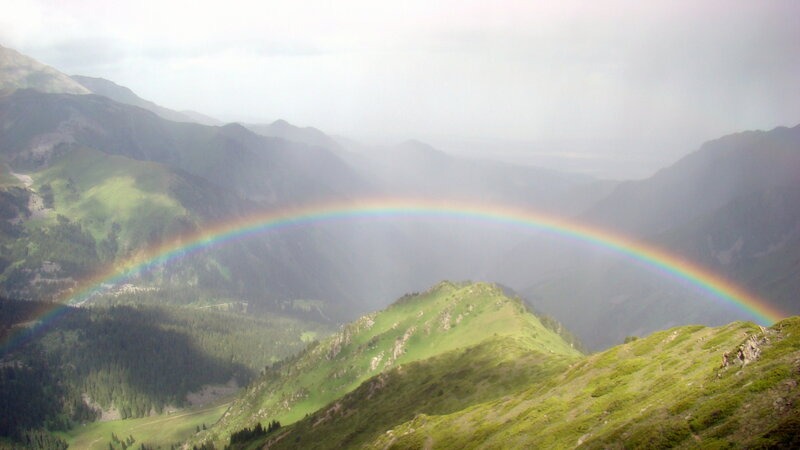 Rainbow over Mountains — Green, Serene, Photograph