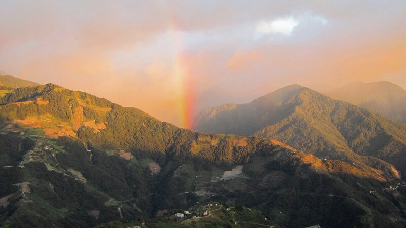 Rainbow over Mountains — Green, Serene