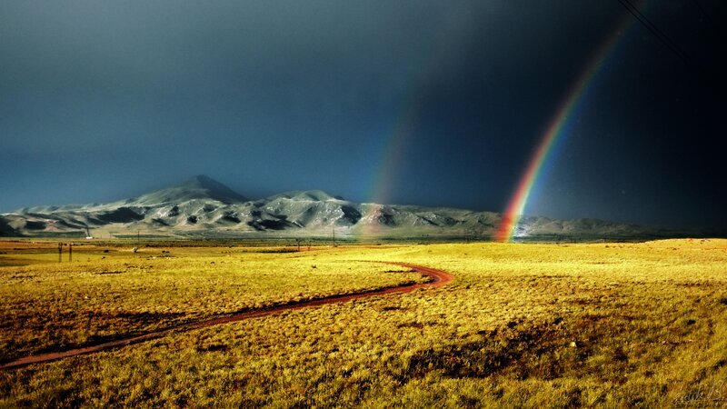 Rainbow over Mountains — Yellow, Dramatic