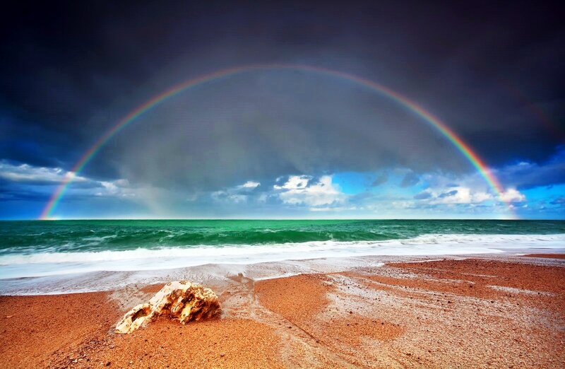 Rainbow over Ocean Beach — Blue, Dramatic, Afternoon