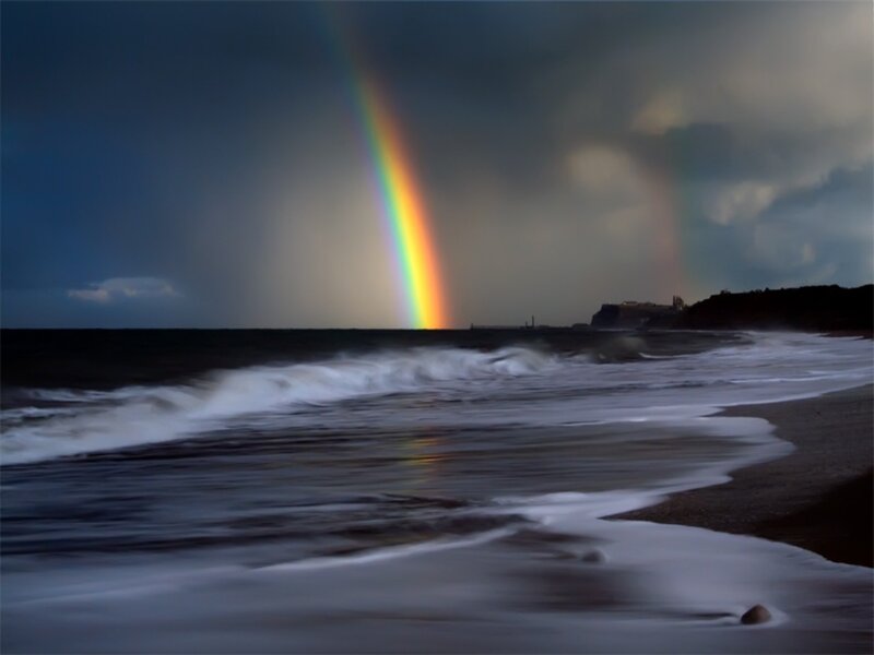 Rainbow over Ocean — Blue, Dramatic, Night, Photograph